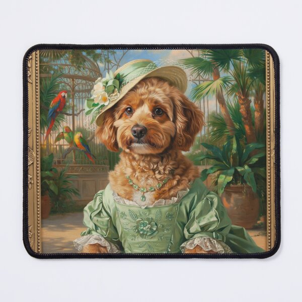 Item preview, A formal baroque-style royal portrait illustration of a charming fluffy brown Cockapoo wearing an elegant light green summer dress  designed and sold by 123ks.