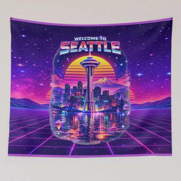 Item preview, Seattle Synthwave Sunset – Retro Cityscape designed and sold by MysticOzzy.