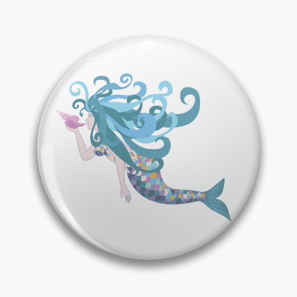 Item preview, A colorful mermaid blows into a conch shell designed and sold by Tana&tanuc.