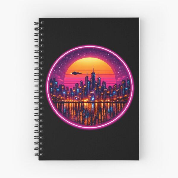 Item preview, Retrowave Neon City Skyline Sunset Circle Art designed and sold by ArtoryWorks.