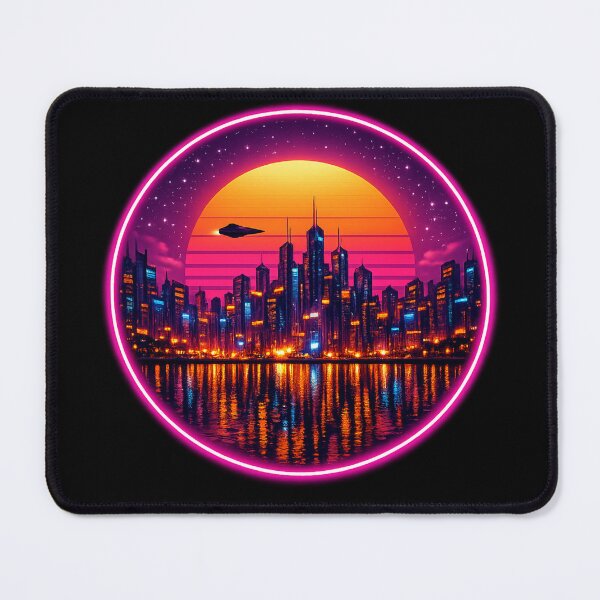 Item preview, Retrowave Neon City Skyline Sunset Circle Art designed and sold by ArtoryWorks.