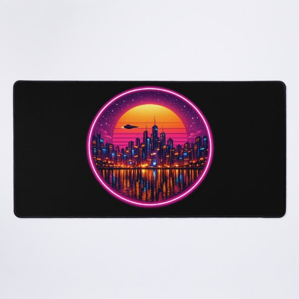 Item preview, Retrowave Neon City Skyline Sunset Circle Art designed and sold by ArtoryWorks.
