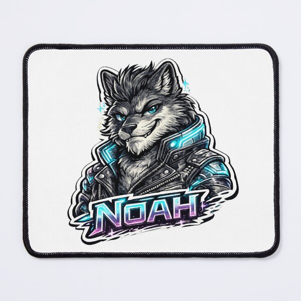 Item preview, Noah – Cyber Wolf Name Mascot Sticker designed and sold by AlexLineArt.