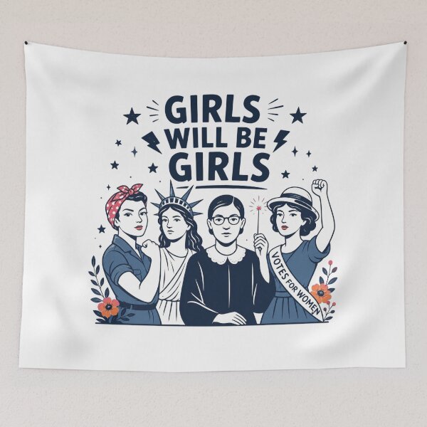 Item preview, Girls Will be Girls, Patriotic Feminist 4th of July, Strong American Women, Independence Day Gift for Her, USA  designed and sold by Sprinkle12345.