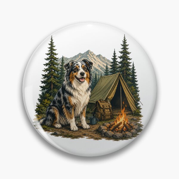 Item preview, Australian Shepherd Camping Adventure | Campfire & Forest Dog Illustration designed and sold by Golden Era Studio.