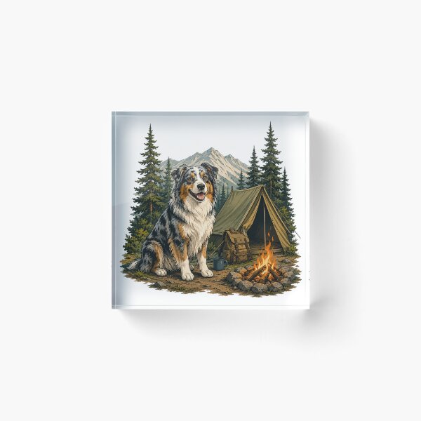 Item preview, Australian Shepherd Camping Adventure | Campfire & Forest Dog Illustration designed and sold by Golden Era Studio.