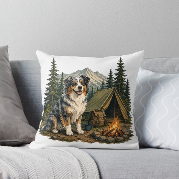 Item preview, Australian Shepherd Camping Adventure | Campfire & Forest Dog Illustration designed and sold by Golden Era Studio.