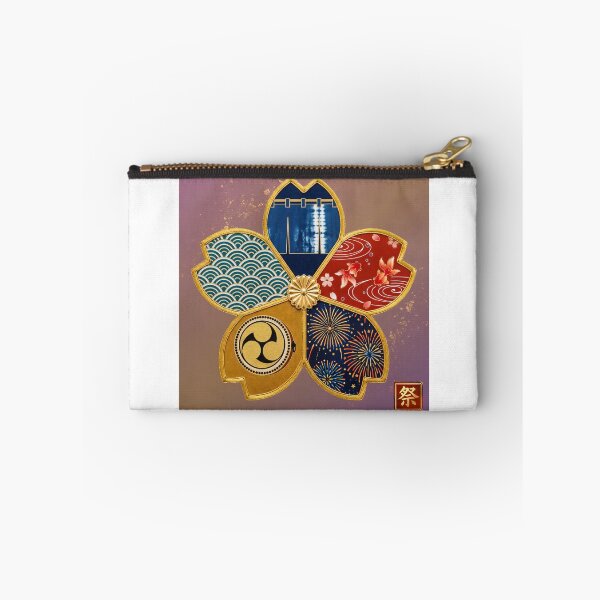 Item preview, Matsuri — Japanese Cherry Blossom Crest Art Print | Noren Stripe & Goldfish Festival Pattern designed and sold by KimonoKotoba.