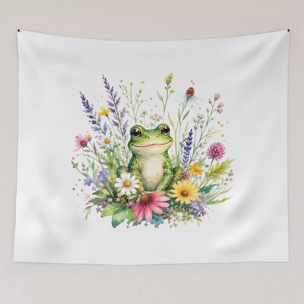Item preview, Watercolor frog and wildflowers designed and sold by trendspatterns.