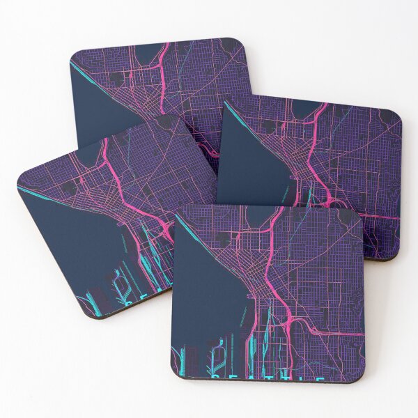 Artikelvorschau, Seattle Neon-Straßenplan-Poster, Lila-Blaue Stadtkarte als Wandbild entworfen und verkauft von LASTIQUE-dd.