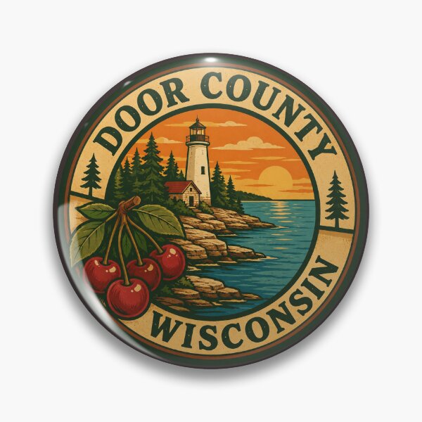 Item preview, Door County Wisconsin Vintage Lighthouse and Cherry Travel Design designed and sold by American Travels.