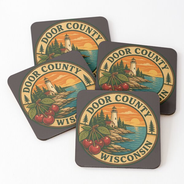 Item preview, Door County Wisconsin Vintage Lighthouse and Cherry Travel Design designed and sold by American Travels.