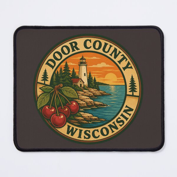 Item preview, Door County Wisconsin Vintage Lighthouse and Cherry Travel Design designed and sold by American Travels.