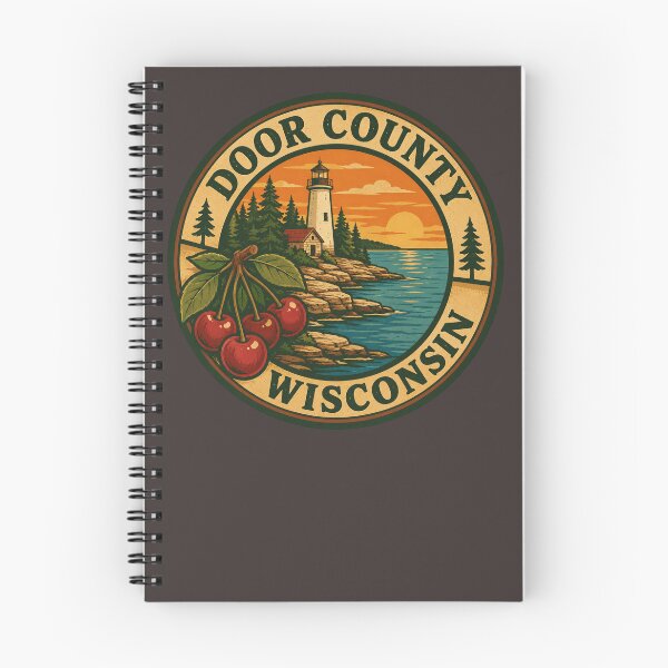 Item preview, Door County Wisconsin Vintage Lighthouse and Cherry Travel Design designed and sold by American Travels.