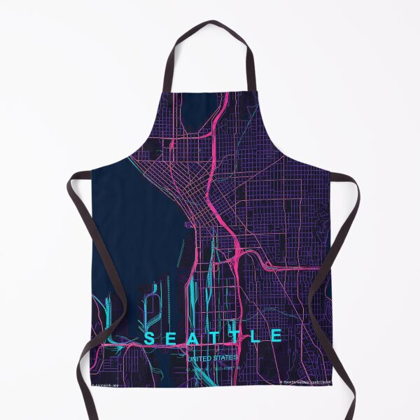 Aperçu de l'œuvre Affiche murale de la carte des rues de Seattle en néon, carte de la ville violette et bleue créée et vendue par LASTIQUE-dd.