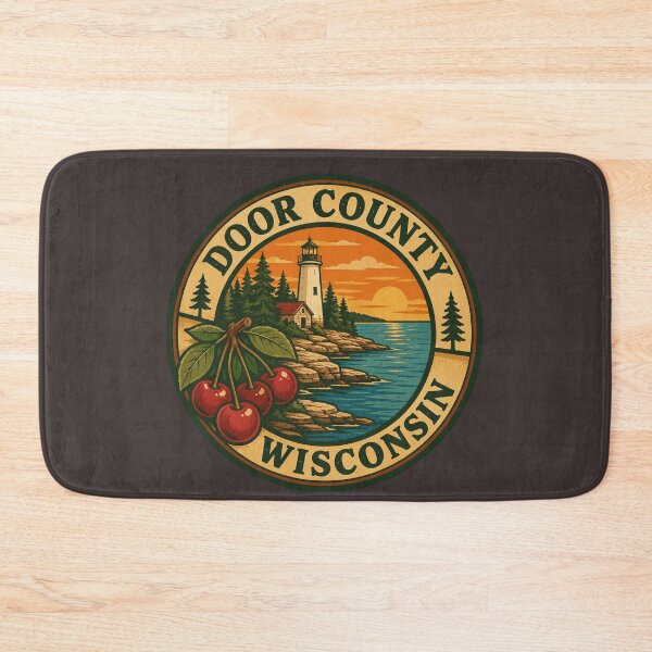 Item preview, Door County Wisconsin Vintage Lighthouse and Cherry Travel Design designed and sold by American Travels.