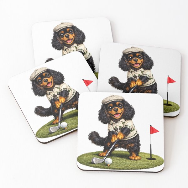 Item preview, Black and Tan Cavalier Playing Golf designed and sold by SpottyRainbow.