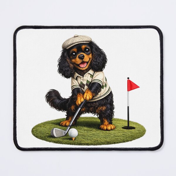 Item preview, Black and Tan Cavalier Playing Golf designed and sold by SpottyRainbow.