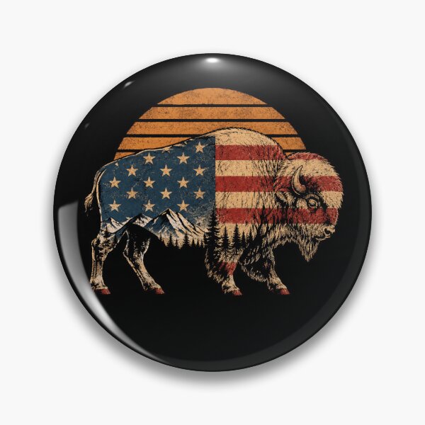 Item preview, Retro American Bison Flag Vintage Sunset Patriotic Wildlife designed and sold by Moizento.