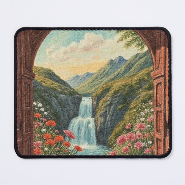 Item preview, Cottagecore Mountain Waterfall Art designed and sold by Bright Stone .