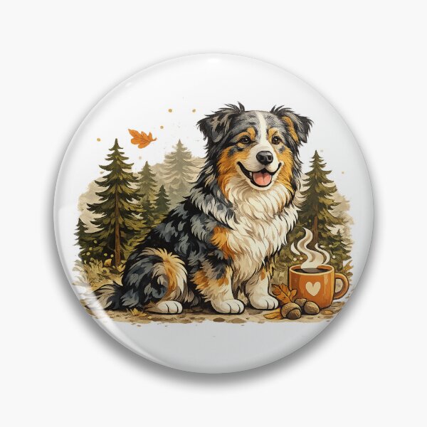 Item preview, Cute Australian Shepherd & Coffee | Cozy Autumn Dog Illustration designed and sold by Golden Era Studio.