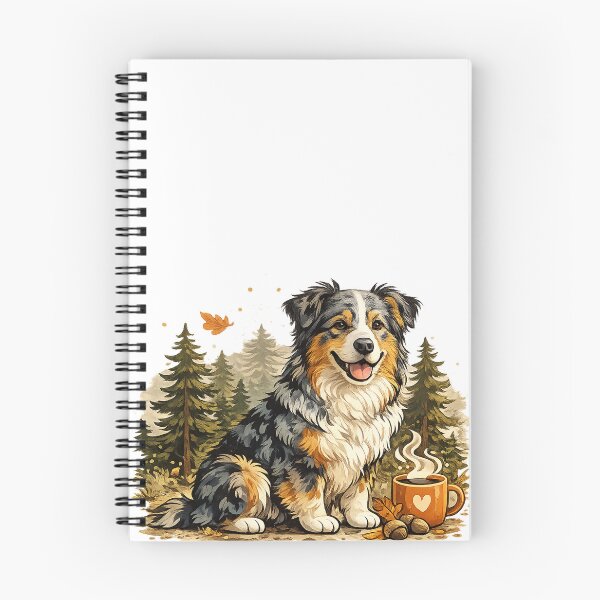 Item preview, Cute Australian Shepherd & Coffee | Cozy Autumn Dog Illustration designed and sold by Golden Era Studio.
