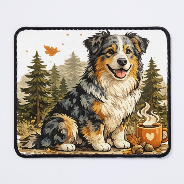 Item preview, Cute Australian Shepherd & Coffee | Cozy Autumn Dog Illustration designed and sold by Golden Era Studio.