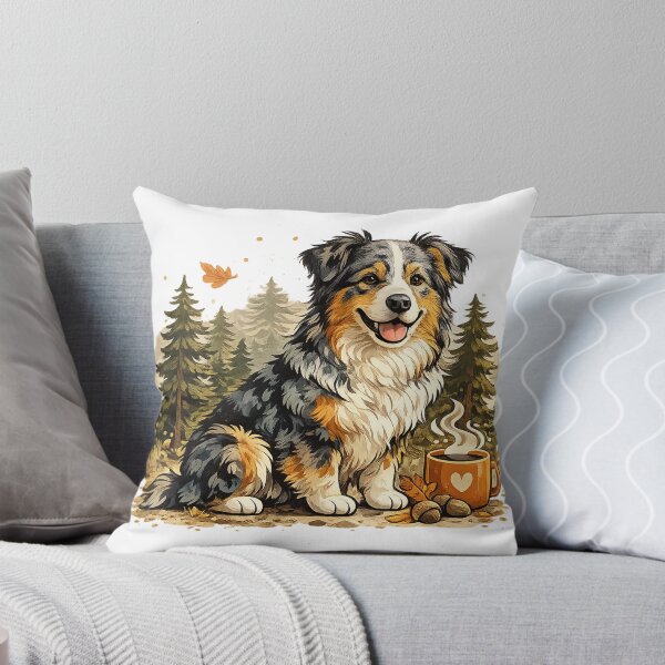 Item preview, Cute Australian Shepherd & Coffee | Cozy Autumn Dog Illustration designed and sold by Golden Era Studio.