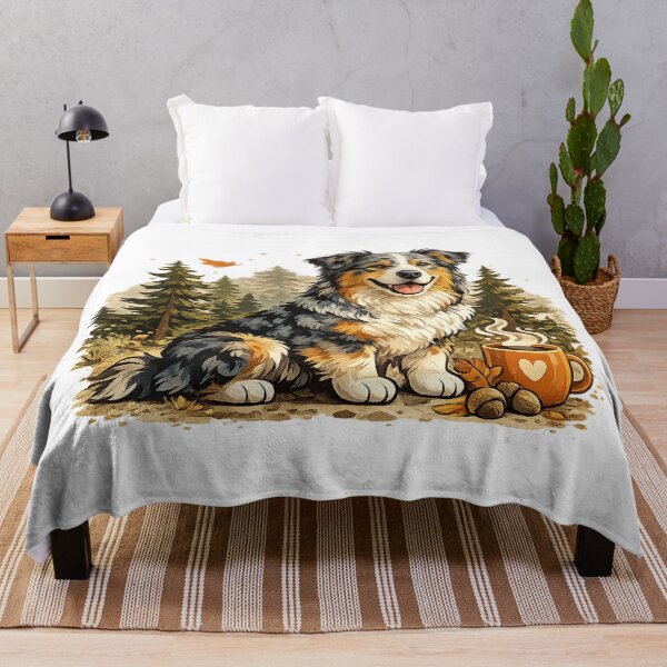 Item preview, Cute Australian Shepherd & Coffee | Cozy Autumn Dog Illustration designed and sold by Golden Era Studio.
