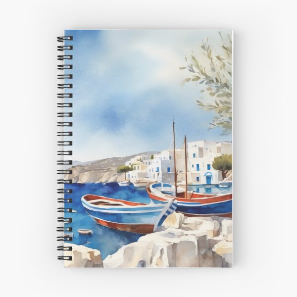 Item preview, Greek Island Harbor Watercolor Landscape Mediterranean Art designed and sold by UmSkelig834.