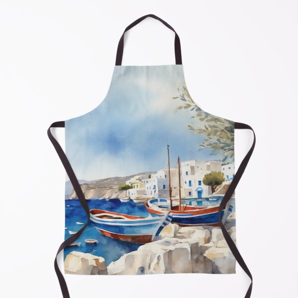 Item preview, Greek Island Harbor Watercolor Landscape Mediterranean Art designed and sold by UmSkelig834.