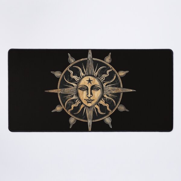 Item preview, Vintage Celestial Mystic Sun - Gold Tarot Woodcut Mandala designed and sold by 63Hotpeppers.