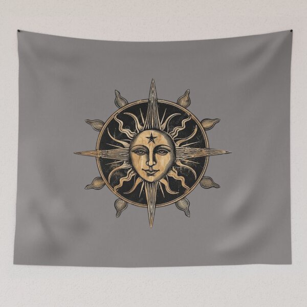 Item preview, Vintage Celestial Mystic Sun - Gold Tarot Woodcut Mandala designed and sold by 63Hotpeppers.