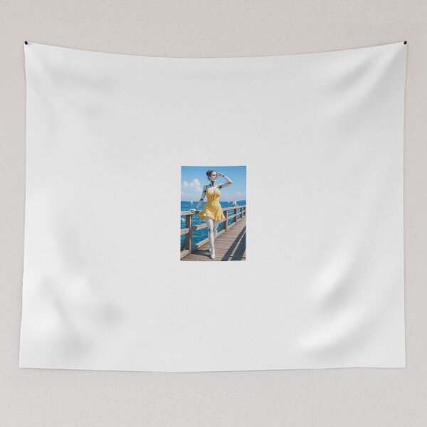 Item preview, Android Woman in Yellow Dress on Pier designed and sold by CathryneDelamort.