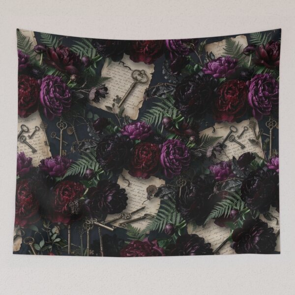 Item preview, Gothic Peonies & Antique Keys designed and sold by NocturnBotany.