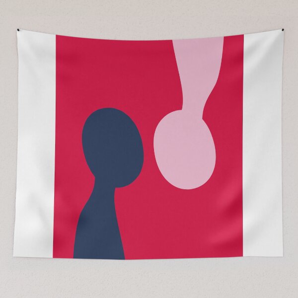 Item preview, Minimalist Red Poster - Opposing Worlds Meeting Wall Art - Blue and Pink Silhouette Print - Modern Surrealist Living Room Decor designed and sold by Loneline.
