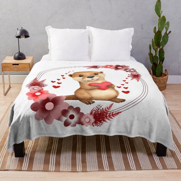 Item preview, Cute Otter with Red Heart and Floral Wreath designed and sold by DidiDesignShop.