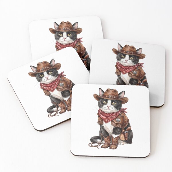 Item preview, Tuxedo Cat Cowboy ver. - Cute Western Sheriff Art designed and sold by Minuet-Misha.
