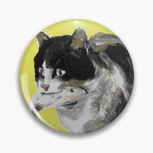 Item preview, Black and White Cat with Fish – Expressive Animal Painting designed and sold by Iconic shop.