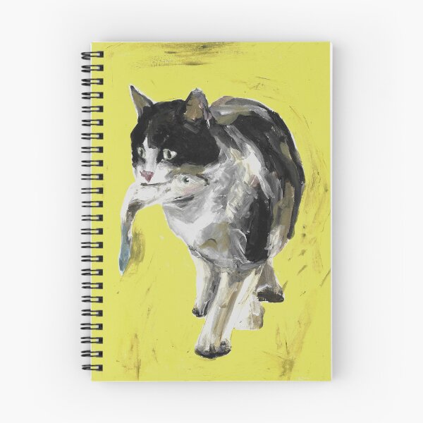 Item preview, Black and White Cat with Fish – Expressive Animal Painting designed and sold by Iconic shop.