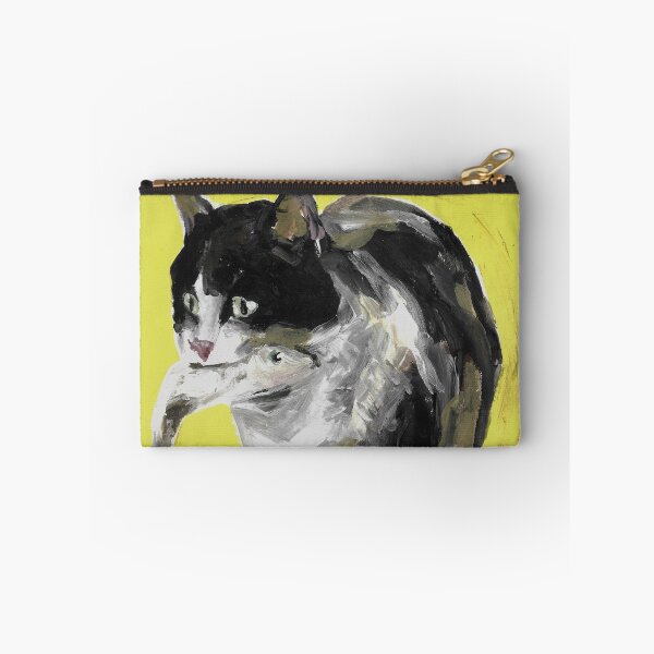 Item preview, Black and White Cat with Fish – Expressive Animal Painting designed and sold by Iconic shop.