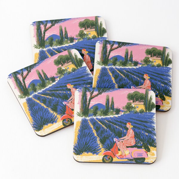 Item preview, Woman on a Vespa in Provence Lavender Fields | Colorful Mediterranean Travel Illustration designed and sold by Ramona-Gliga.