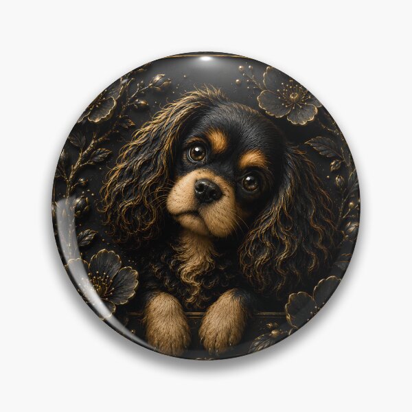 Item preview, Black Gold Cavalier King Charles Spaniel Floral Relief Art | Elegant Dog Portrait designed and sold by ManJiangHong.