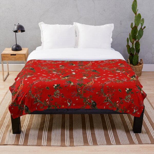 Monkey World Red Throw Blanket