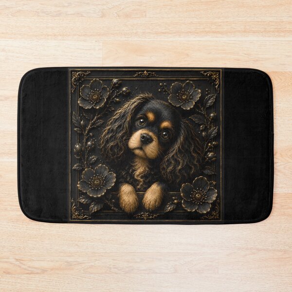 Item preview, Black Gold Cavalier King Charles Spaniel Floral Relief Art | Elegant Dog Portrait designed and sold by ManJiangHong.