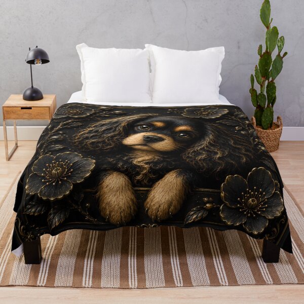 Item preview, Black Gold Cavalier King Charles Spaniel Floral Relief Art | Elegant Dog Portrait designed and sold by ManJiangHong.