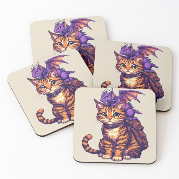 Item preview, Adventure Cat with Tiny Dragon Passenger - Fantasy Pixel Art designed and sold by thepixelcloset.