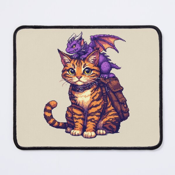 Item preview, Adventure Cat with Tiny Dragon Passenger - Fantasy Pixel Art designed and sold by thepixelcloset.