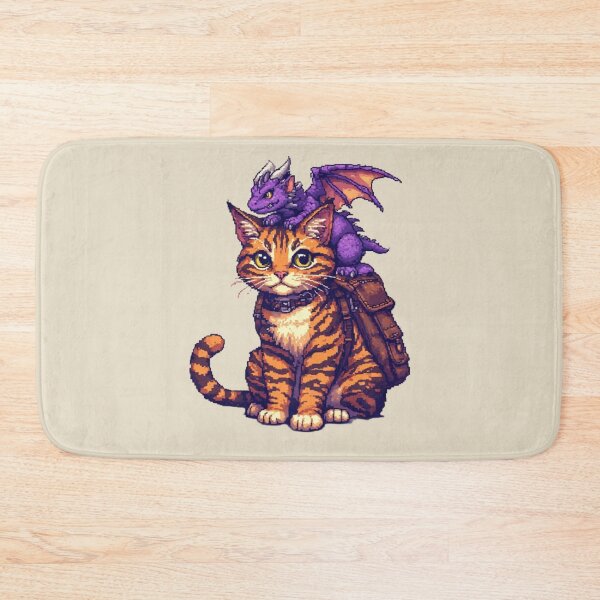 Item preview, Adventure Cat with Tiny Dragon Passenger - Fantasy Pixel Art designed and sold by thepixelcloset.