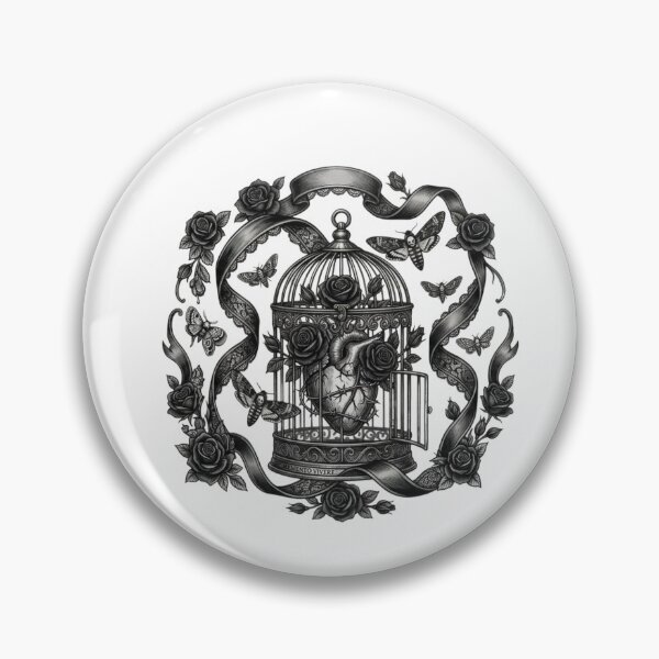 Item preview, Gothic Anatomical Heart in a Birdcage with Roses and Moths - Dark Romance Art designed and sold by SipWithStyleArt.
